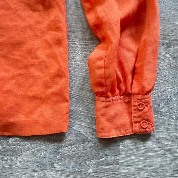 Vintage 70s Orange Button Up Shirt / Sz M / CRYSTAL PLUS / Boho / Dagger Collar - Picture 5 of 6